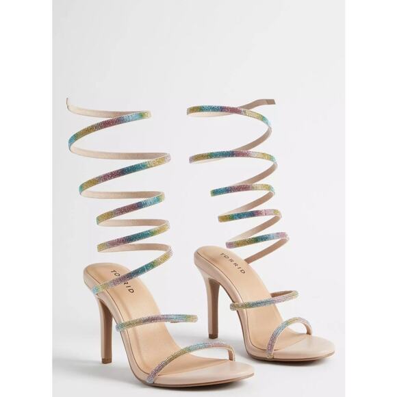 Torrid 6.5 wide width Rainbow Lace Up Embroidered Heel Sandal - Picture 1 of 4